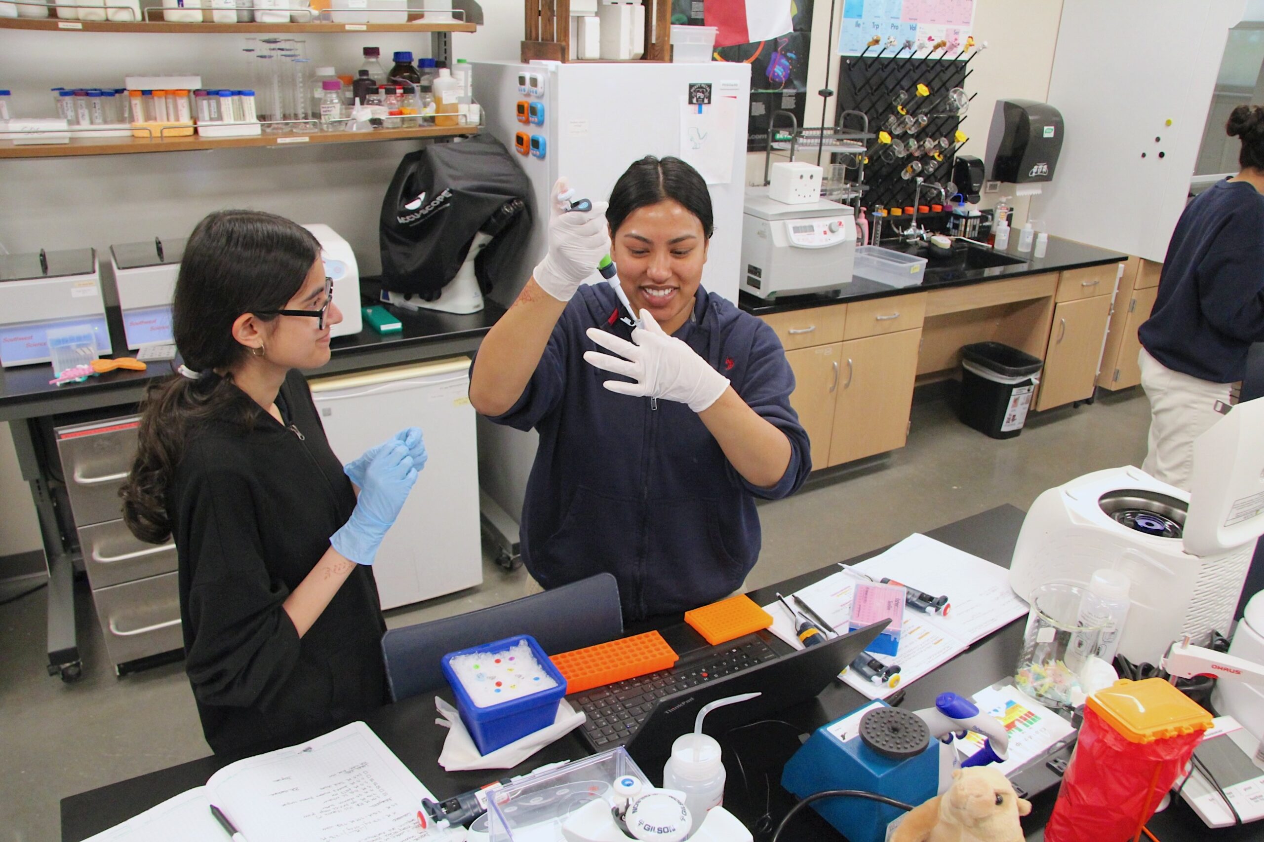 Students collaborating in a science lab